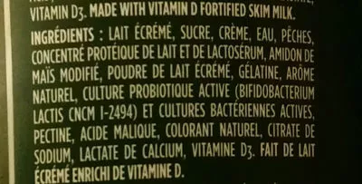 List of product ingredients Yaourt peches Danone, Activia 