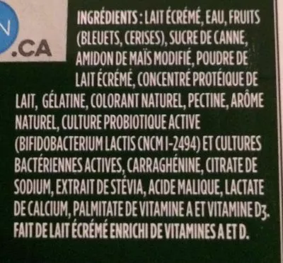 List of product ingredients Activia Danone, Activia 