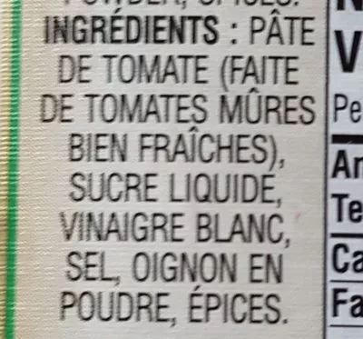 Liste des ingrédients du produit Ketchup aux tomates Heinz 375 mL