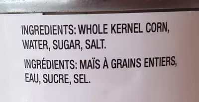 Lista de ingredientes del producto Whole kernel corn vacuum packed Garden patch 341 ml