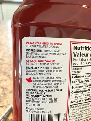 List of product ingredients Ketchup au tomate Selection 1