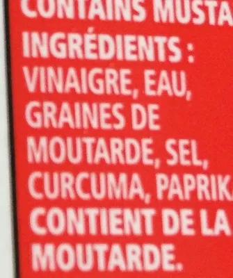 Lista de ingredientes del producto Moutarde jaune préparée Selection 400 mL
