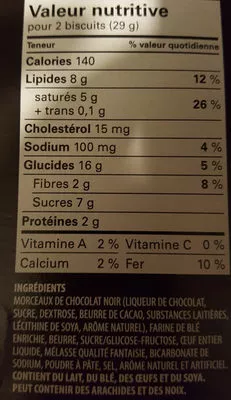 Lista de ingredientes del producto 70% cacao Le biscuit Morceaux de chocolat noir irrésistibles 300g