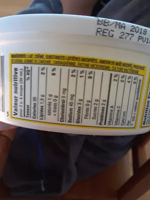 Lista de ingredientes del producto Crème sure 5% sans nom 250 ml
