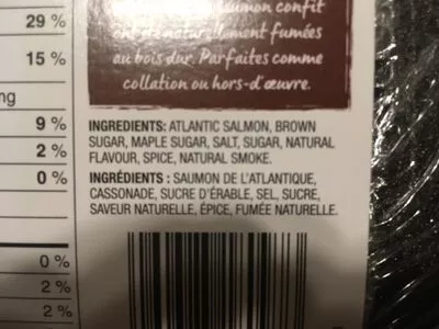 Liste des ingrédients du produit saumon confit saveur érable PC Le choix du président 150 g