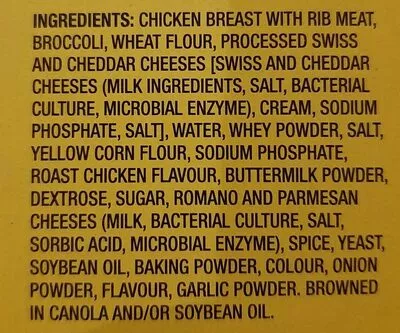 List of product ingredients Broccoli and cheese chicken  