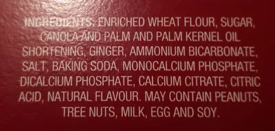 Lista de ingredientes del producto Gingersnap Président's Choice 350g