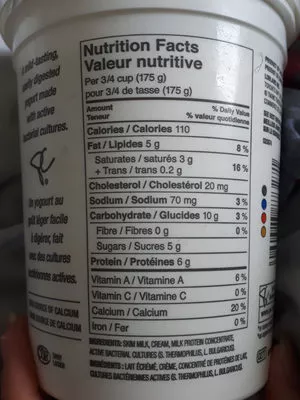 List of product ingredients Plain m f yogurt yogourt 750g