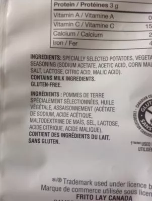 List of product ingredients Potato Chips - Salt & Vinegar Lay's 