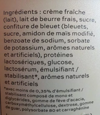 List of product ingredients crème glacée érable bleuet chagnon 1.5 l
