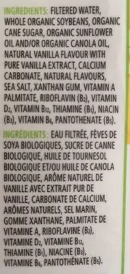 Liste des ingrédients du produit Boisson De Soya Biologique (vanille) Natura 