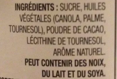 Liste des ingrédients du produit Tartinade Chocolat Noir Laura Secord 600g
