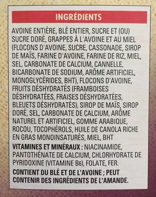 List of product ingredients Avoine croquante Trio de petits fruits General Mills 650 g