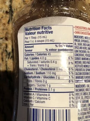 Lista de ingredientes del producto Balsamic vinaigrette Kraft 