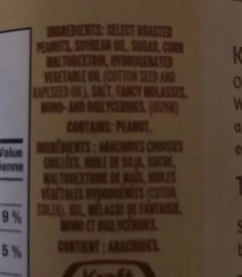 Lista de ingredientes del producto Beurre D'arachide (fouetté) Kraft 