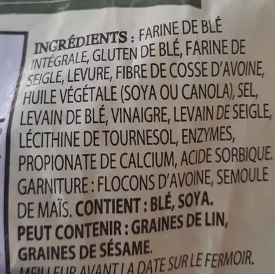 List of product ingredients Pain allongé intégral (integral bread) St-Methode 550g