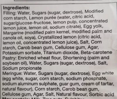 List of product ingredients Tarte citron meringuée Compliments 1 kg
