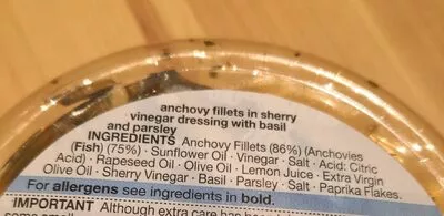List of product ingredients Marinated anchovy fillets  