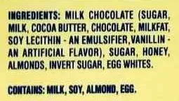 Liste des ingrédients du produit Toblerone, swiss milk chocolate, honey & almond nougat Toblerone 14.1 OZ (400g)