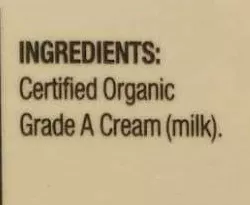 Lista de ingredientes del producto Heavy whipping cream Clover, Clover Organic Farms 32