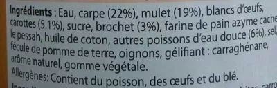 Lista de ingredientes del producto Gefilte fish with carrots Manischewitz 411 g