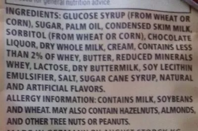List of product ingredients Cocoa creme soft caramels Werthers Original 128g