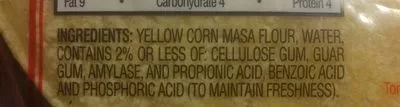 Liste des ingrédients du produit Yellow corn extra thin tortillas, yellow corn Mission,   Gruma Corporation 
