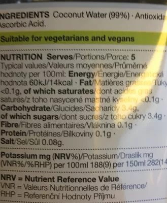 Lista de ingredientes del producto Coconut water M&s 