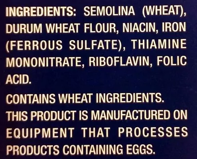 List of product ingredients Barilla, rotini pasta, enriched macaroni product Barilla 1 LB (454 g)
