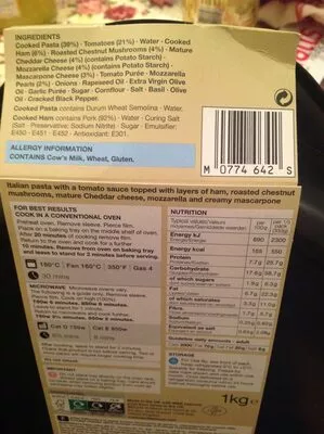 List of product ingredients Ham, Mushroom & Mascarpone - Pasta Melt Marks & Spencer 1 kg e