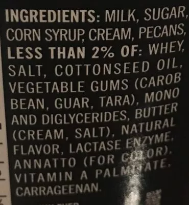 List of product ingredients Breyers, frozen dairy dessert, butter pecan Breyers, Unilever 1,41 L
