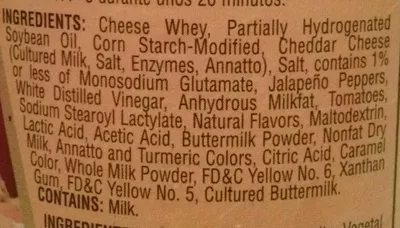 Liste des ingrédients du produit Cheddar cheese sauce Ricos 15 oz / 425 g