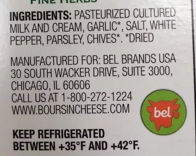 List of product ingredients Garlic & fine herbs gournay cheese, garlic & fine herbs Boursin 150 g