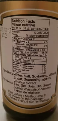 Lista de ingredientes del producto Premium light soy sauce Kimlan 590 ml