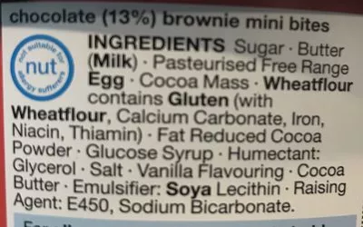 List of product ingredients Chocolate Brownie Mini Bites Marks & Spencer 235 g e