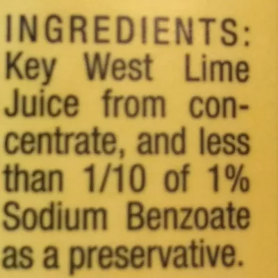 List of product ingredients The original key west lime juice from concentrate Nellie & Joe's 16 Fl. oz.