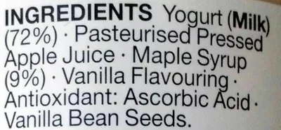 List of product ingredients Vanilla Bean & Maple Syrup Smoothie Marks & Spencer 250ml