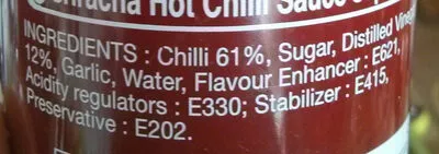 Liste des ingrédients du produit Super Sour Sriracha Hot Chilli Sauce Flying Goose Brand, Exotic Foods PCL 455 ml