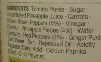 Lista de ingredientes del producto Classic Sweet & Sour Sauce Marks & Spencer 550 g e