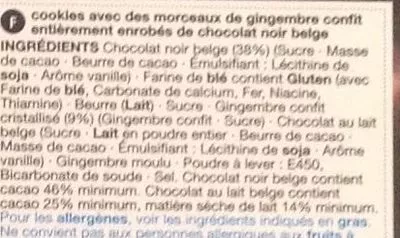 List of product ingredients Belgian Dark Chocolate & Stem Ginger Cookiers Marks & Spencer 125 g e