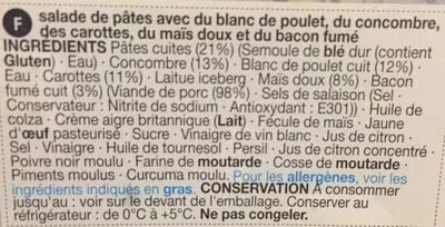 List of product ingredients Salade au poulet et au bacon Marks & Spencer 400 g e