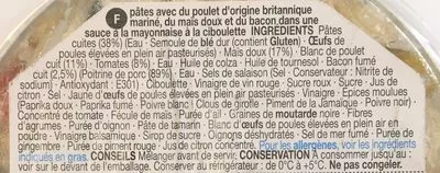 List of product ingredients Salade de pâtes Poulet, Bacon et Maïs M&S 