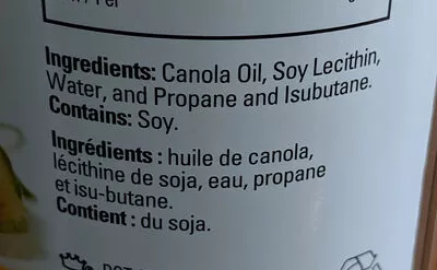 List of product ingredients huile de Canola en Vaporisateur Kirkland 454g