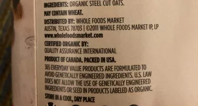 Lista de ingredientes del producto Quick cook steel-cut oats Whole Foods,  Whole Foods Market 24oz