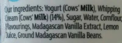 Lista de ingredientes del producto Madagascan Vanilla West Country Yogurt Sainsbury's 150 g
