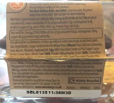 List of product ingredients Sainsburry's triple chocolate muffin Sainsbury's 
