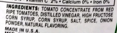 List of product ingredients Tomato ketchup, tomato Heinz 0.0g