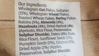 List of product ingredients Fruit, nut & seed Muesli By Sainsbury's 