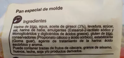 Lista de ingredientes del producto Pan de Molde Blanco Carrefour 820 g