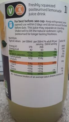 List of product ingredients Taste the Difference Lemonade Sainsbury's 